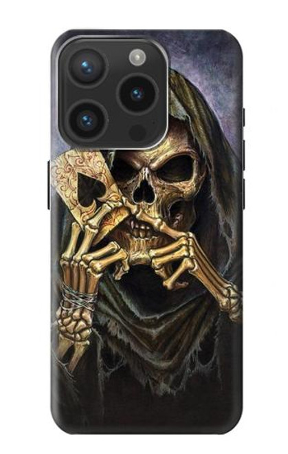 W3594 Grim Reaper Wins Poker Hülle Schutzhülle Taschen und Leder Flip für iPhone 15 Pro