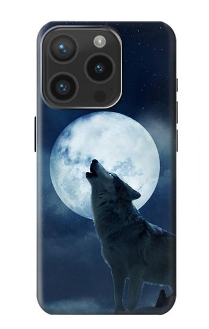 W3693 Grim White Wolf Full Moon Hülle Schutzhülle Taschen und Leder Flip für iPhone 15 Pro