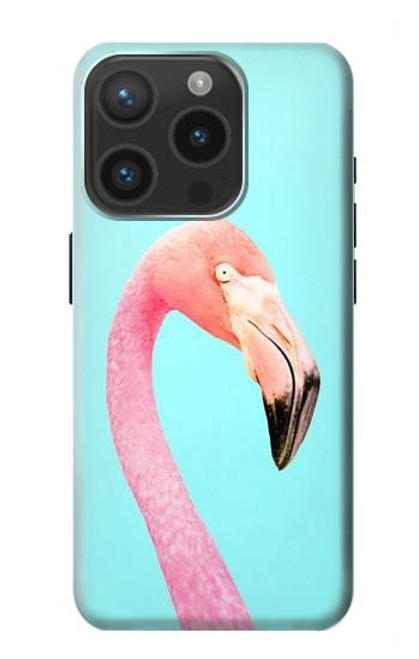 W3708 Pink Flamingo Hülle Schutzhülle Taschen und Leder Flip für iPhone 15 Pro