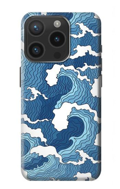 W3751 Wave Pattern Hülle Schutzhülle Taschen und Leder Flip für iPhone 15 Pro