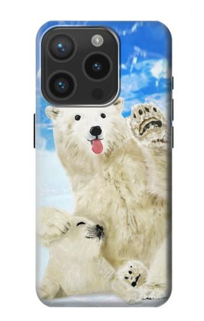 W3794 Arctic Polar Bear and Seal Paint Hülle Schutzhülle Taschen und Leder Flip für iPhone 15 Pro