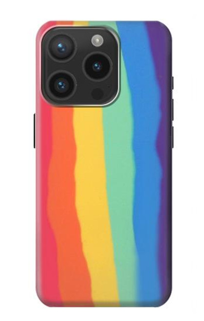 W3799 Cute Vertical Watercolor Rainbow Hülle Schutzhülle Taschen und Leder Flip für iPhone 15 Pro