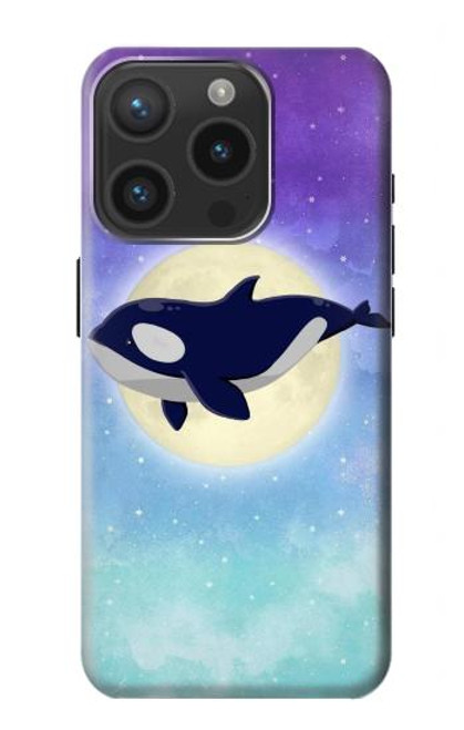 W3807 Killer Whale Orca Moon Pastel Fantasy Hülle Schutzhülle Taschen und Leder Flip für iPhone 15 Pro