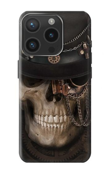W3852 Steampunk Skull Hülle Schutzhülle Taschen und Leder Flip für iPhone 15 Pro