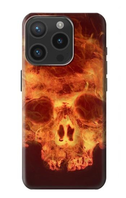 W3881 Fire Skull Hülle Schutzhülle Taschen und Leder Flip für iPhone 15 Pro
