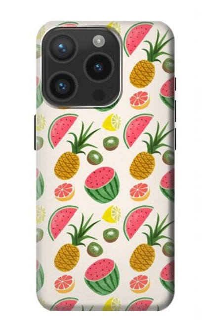 W3883 Fruit Pattern Hülle Schutzhülle Taschen und Leder Flip für iPhone 15 Pro