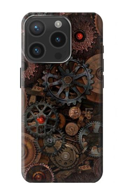 W3884 Steampunk Mechanical Gears Hülle Schutzhülle Taschen und Leder Flip für iPhone 15 Pro