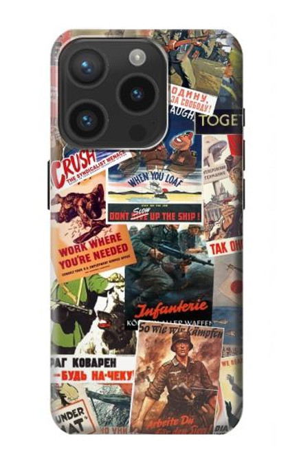 W3905 Vintage Army Poster Hülle Schutzhülle Taschen und Leder Flip für iPhone 15 Pro