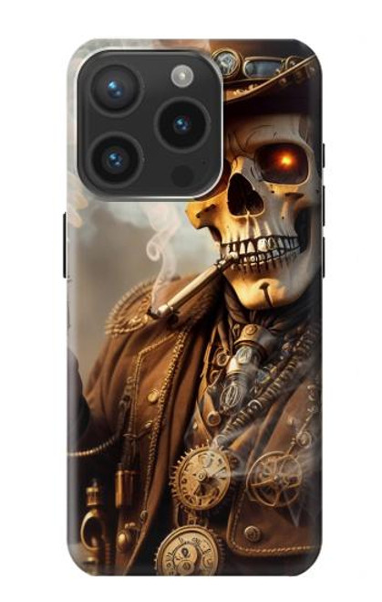 W3949 Steampunk Skull Smoking Hülle Schutzhülle Taschen und Leder Flip für iPhone 15 Pro