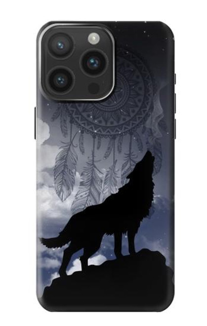 W3011 Dream Catcher Wolf Howling Hülle Schutzhülle Taschen und Leder Flip für iPhone 15 Pro Max