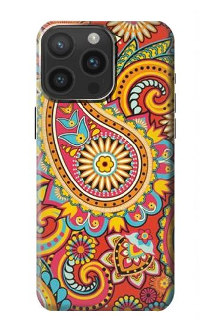 W3402 Floral Paisley Pattern Seamless Hülle Schutzhülle Taschen und Leder Flip für iPhone 15 Pro Max