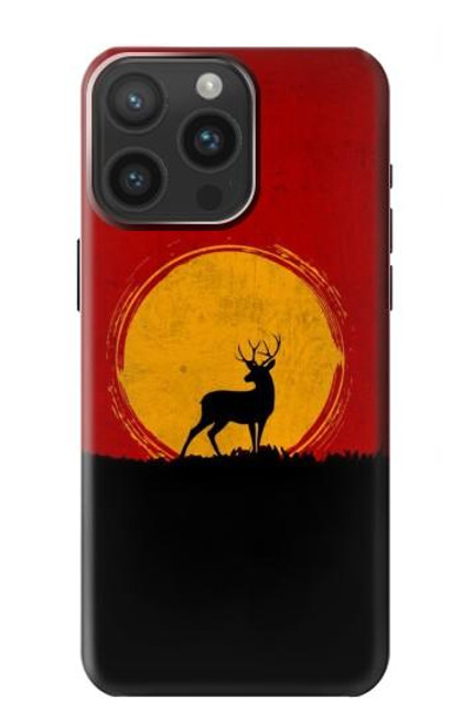W3513 Deer Sunset Hülle Schutzhülle Taschen und Leder Flip für iPhone 15 Pro Max