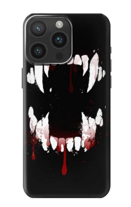 W3527 Vampire Teeth Bloodstain Hülle Schutzhülle Taschen und Leder Flip für iPhone 15 Pro Max