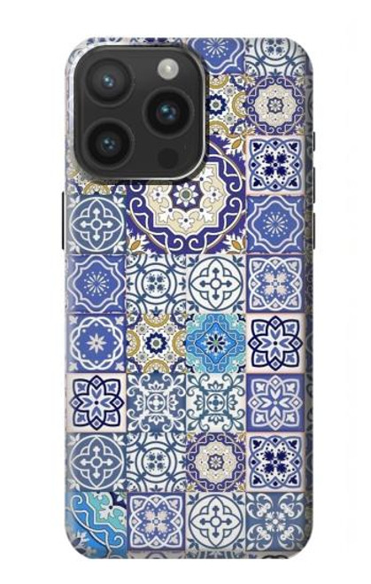 W3537 Moroccan Mosaic Pattern Hülle Schutzhülle Taschen und Leder Flip für iPhone 15 Pro Max