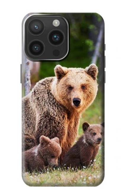 W3558 Bear Family Hülle Schutzhülle Taschen und Leder Flip für iPhone 15 Pro Max