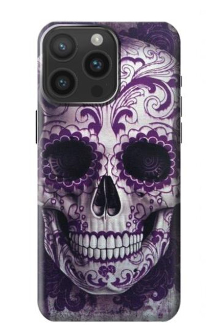 W3582 Purple Sugar Skull Hülle Schutzhülle Taschen und Leder Flip für iPhone 15 Pro Max