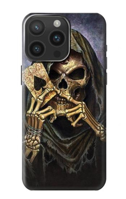 W3594 Grim Reaper Wins Poker Hülle Schutzhülle Taschen und Leder Flip für iPhone 15 Pro Max