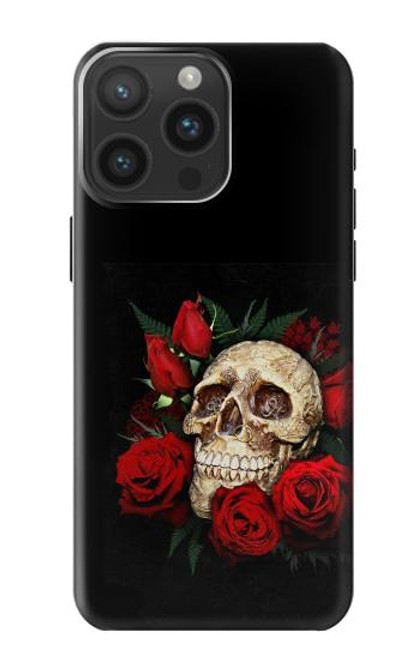 W3753 Dark Gothic Goth Skull Roses Hülle Schutzhülle Taschen und Leder Flip für iPhone 15 Pro Max