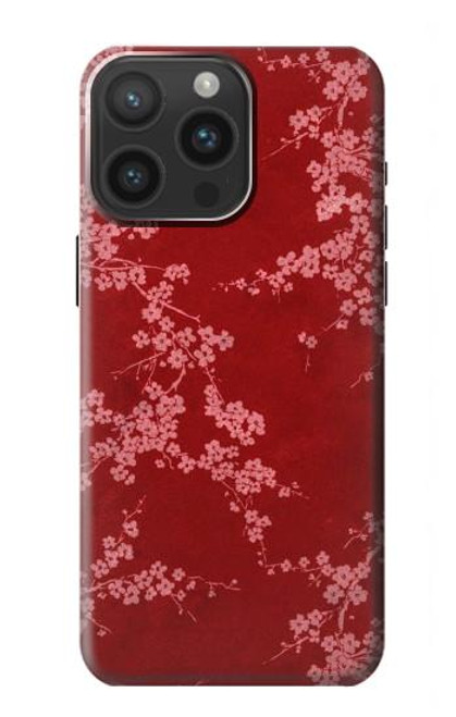 W3817 Red Floral Cherry blossom Pattern Hülle Schutzhülle Taschen und Leder Flip für iPhone 15 Pro Max