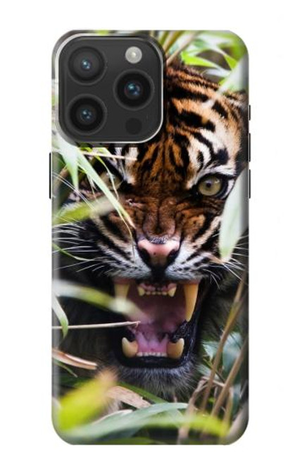 W3838 Barking Bengal Tiger Hülle Schutzhülle Taschen und Leder Flip für iPhone 15 Pro Max