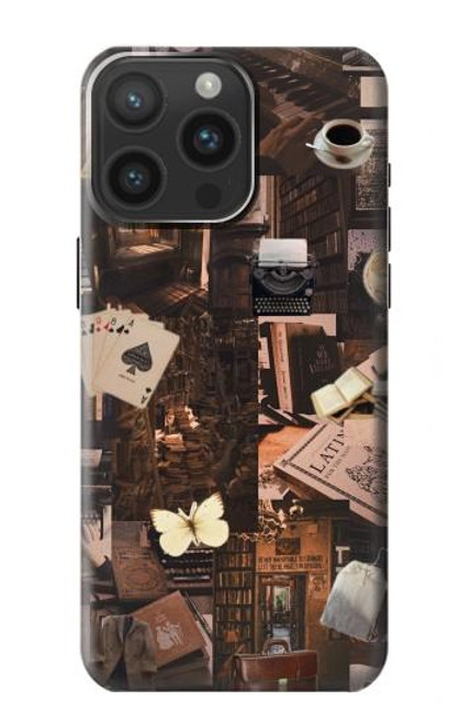 W3877 Dark Academia Hülle Schutzhülle Taschen und Leder Flip für iPhone 15 Pro Max