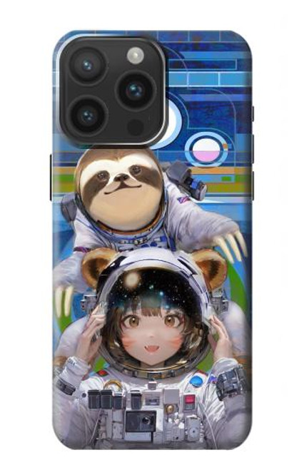 W3915 Raccoon Girl Baby Sloth Astronaut Suit Hülle Schutzhülle Taschen und Leder Flip für iPhone 15 Pro Max