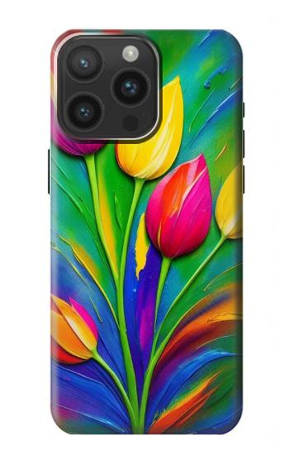 W3926 Colorful Tulip Oil Painting Hülle Schutzhülle Taschen und Leder Flip für iPhone 15 Pro Max