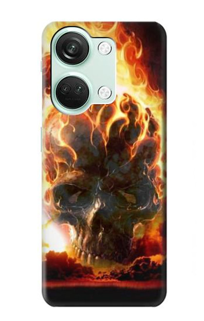 W0863 Hell Fire Skull Hülle Schutzhülle Taschen und Leder Flip für OnePlus Nord 3