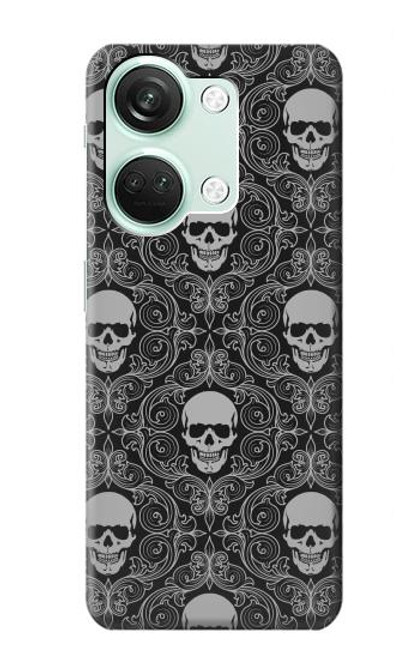 W2371 Skull Vintage Monochrome Pattern Hülle Schutzhülle Taschen und Leder Flip für OnePlus Nord 3