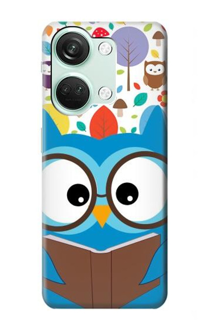 W2521 Cute Nerd Owl Cartoon Hülle Schutzhülle Taschen und Leder Flip für OnePlus Nord 3