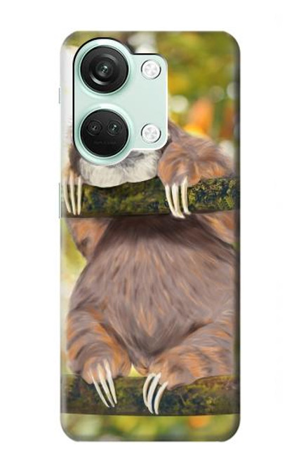 W3138 Cute Baby Sloth Paint Hülle Schutzhülle Taschen und Leder Flip für OnePlus Nord 3