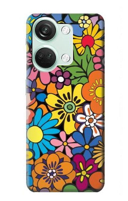 W3281 Colorful Hippie Flowers Pattern Hülle Schutzhülle Taschen und Leder Flip für OnePlus Nord 3