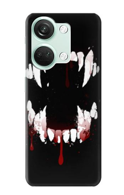 W3527 Vampire Teeth Bloodstain Hülle Schutzhülle Taschen und Leder Flip für OnePlus Nord 3