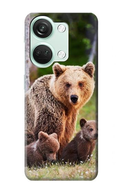 W3558 Bear Family Hülle Schutzhülle Taschen und Leder Flip für OnePlus Nord 3