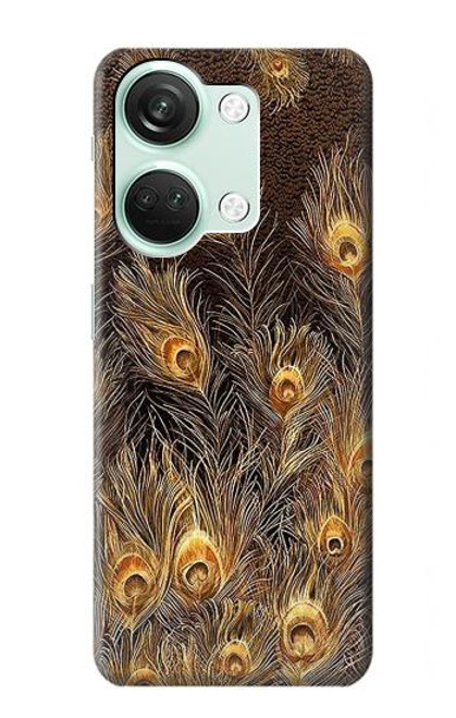 W3691 Gold Peacock Feather Hülle Schutzhülle Taschen und Leder Flip für OnePlus Nord 3