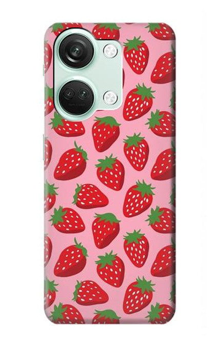 W3719 Strawberry Pattern Hülle Schutzhülle Taschen und Leder Flip für OnePlus Nord 3