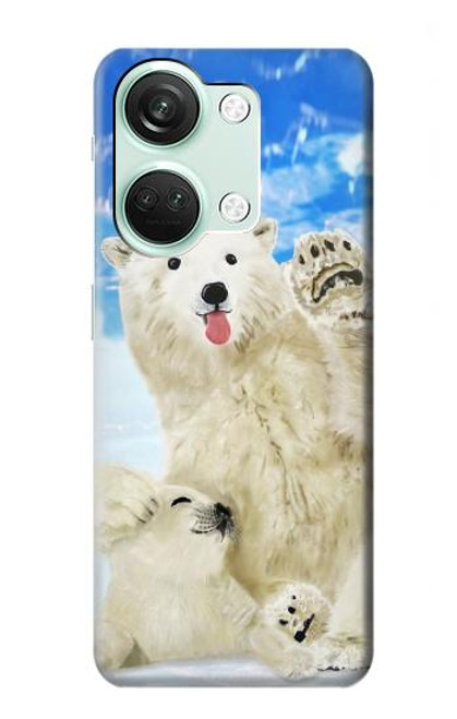 W3794 Arctic Polar Bear and Seal Paint Hülle Schutzhülle Taschen und Leder Flip für OnePlus Nord 3