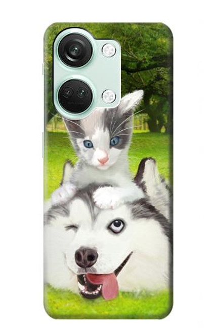 W3795 Kitten Cat Playful Siberian Husky Dog Paint Hülle Schutzhülle Taschen und Leder Flip für OnePlus Nord 3