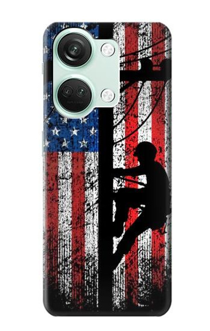 W3803 Electrician Lineman American Flag Hülle Schutzhülle Taschen und Leder Flip für OnePlus Nord 3