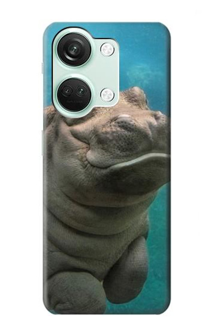 W3871 Cute Baby Hippo Hippopotamus Hülle Schutzhülle Taschen und Leder Flip für OnePlus Nord 3