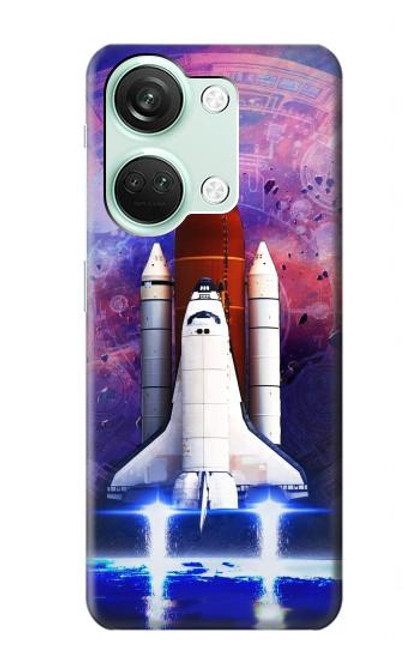 W3913 Colorful Nebula Space Shuttle Hülle Schutzhülle Taschen und Leder Flip für OnePlus Nord 3