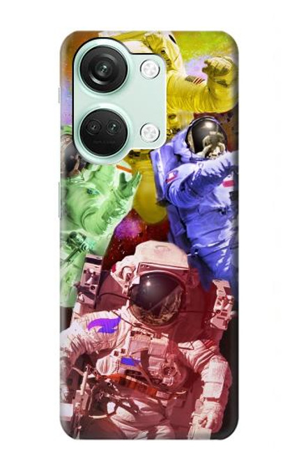 W3914 Colorful Nebula Astronaut Suit Galaxy Hülle Schutzhülle Taschen und Leder Flip für OnePlus Nord 3