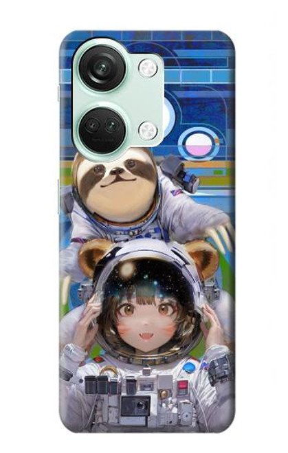 W3915 Raccoon Girl Baby Sloth Astronaut Suit Hülle Schutzhülle Taschen und Leder Flip für OnePlus Nord 3