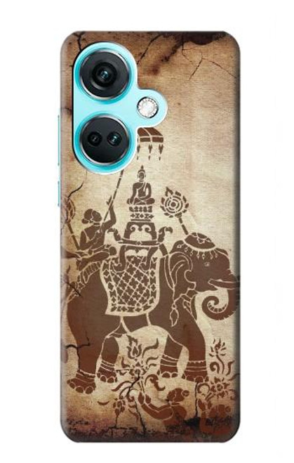 W2102 Thai Art Buddha on Elephant Hülle Schutzhülle Taschen und Leder Flip für OnePlus Nord CE3