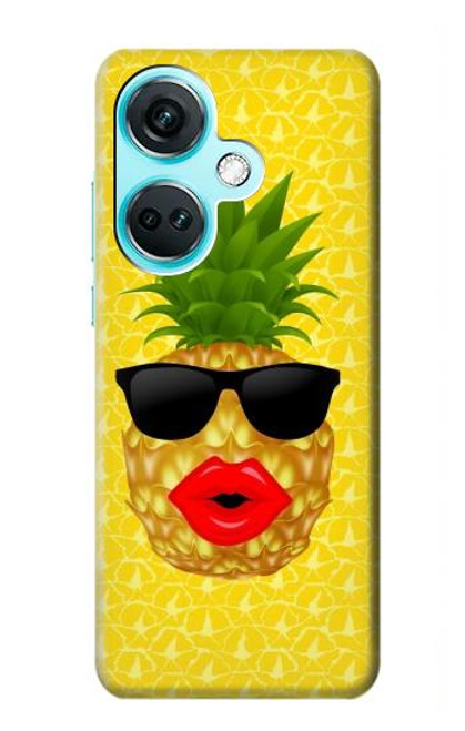 W2443 Funny Pineapple Sunglasses Kiss Hülle Schutzhülle Taschen und Leder Flip für OnePlus Nord CE3