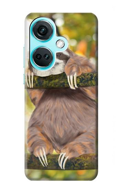 W3138 Cute Baby Sloth Paint Hülle Schutzhülle Taschen und Leder Flip für OnePlus Nord CE3