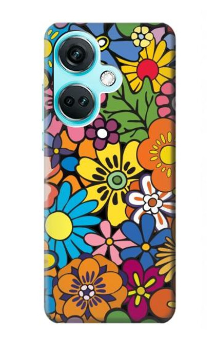 W3281 Colorful Hippie Flowers Pattern Hülle Schutzhülle Taschen und Leder Flip für OnePlus Nord CE3