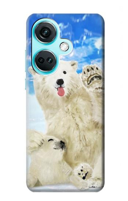W3794 Arctic Polar Bear and Seal Paint Hülle Schutzhülle Taschen und Leder Flip für OnePlus Nord CE3