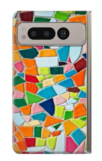 W3391 Abstract Art Mosaic Tiles Graphic Hülle Schutzhülle Taschen und Leder Flip für Google Pixel Fold