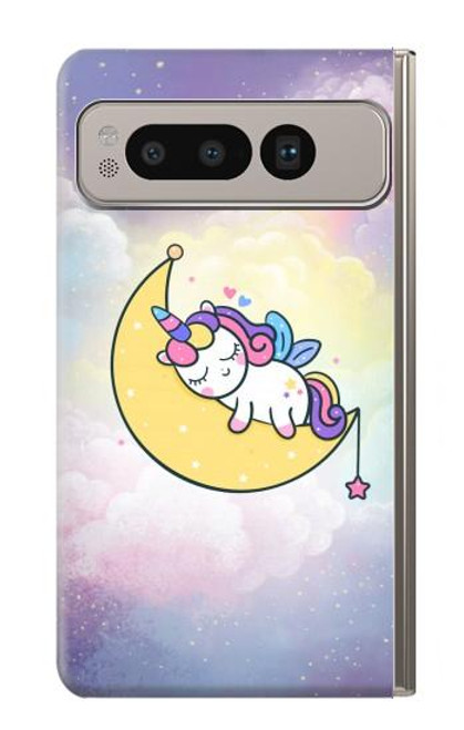 W3485 Cute Unicorn Sleep Hülle Schutzhülle Taschen und Leder Flip für Google Pixel Fold